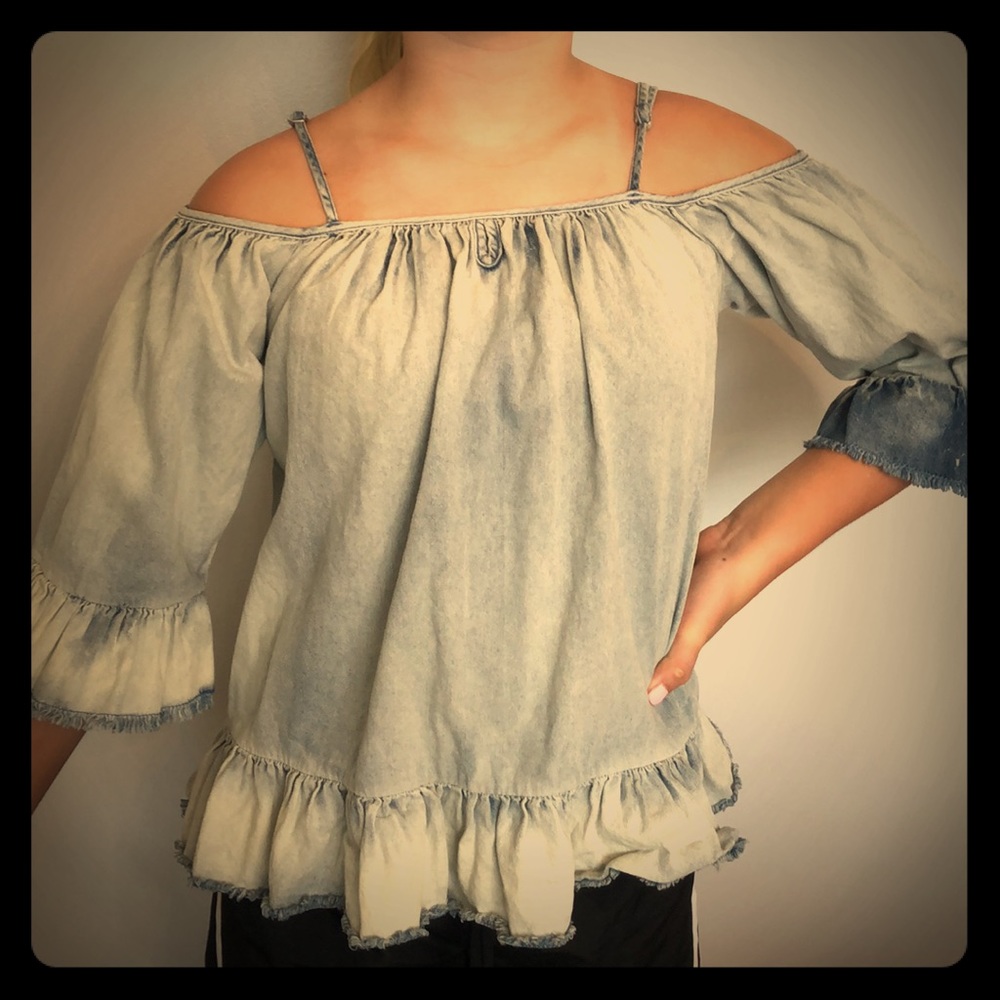 Silver jeans denim cold shoulder top